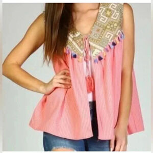 🆕Velzera Boho White Embroidered Tassels Vest 1X🆕